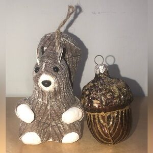 Squirrel And Nut Set Of 2 Ornaments Woodland Acorn